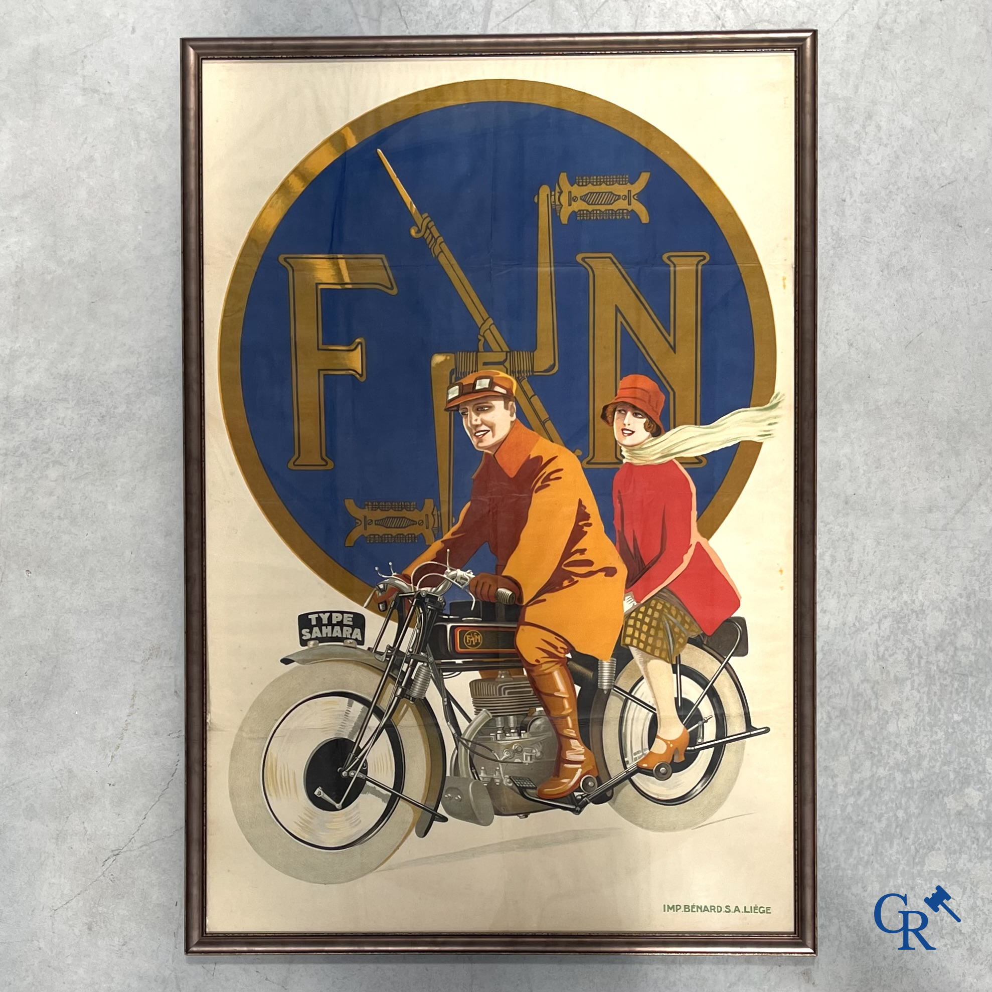 FN Motorcycle factory Herstal, Rare and original publicity poster for the FN motorcycle type Sahara. Around 1930.