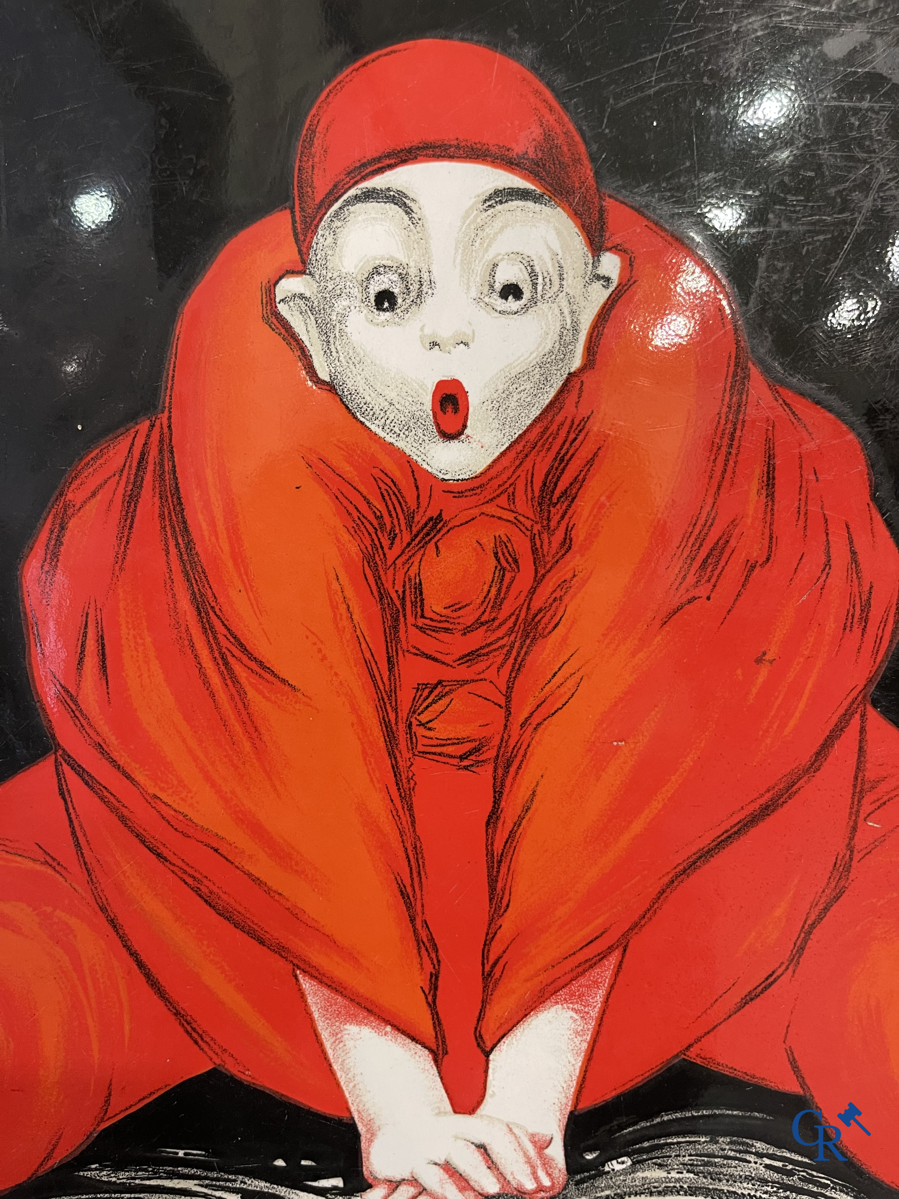 Spa Monopole "l'eau qui pétille" Plaque émaillée publicitaire représentant "Pierrot" d'après un dessin de Jean d'Ylen.