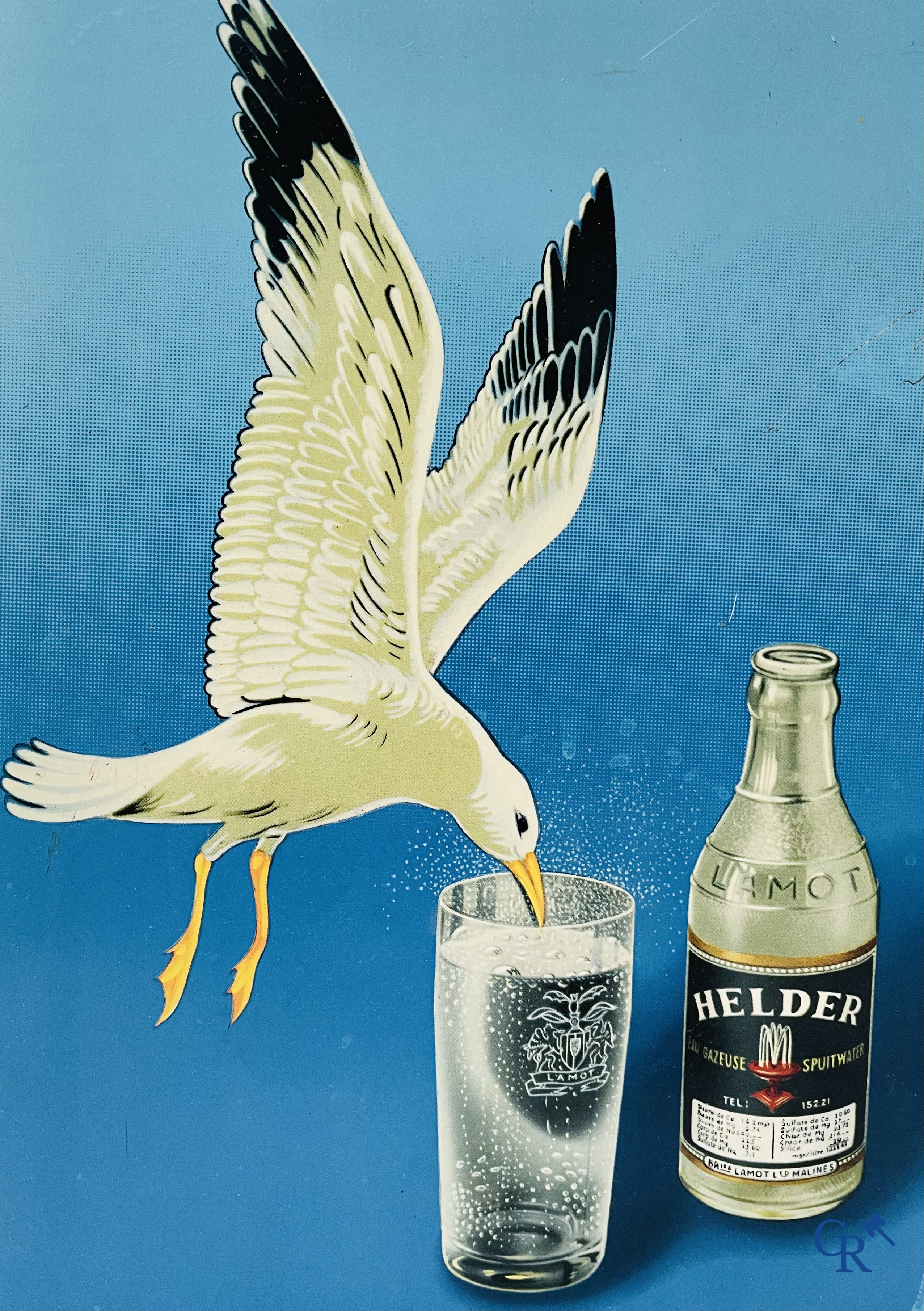 Helder, Advertising sign in printed metal for Lamot spray water. Taxe payée Bruxelles 111/5/1955.