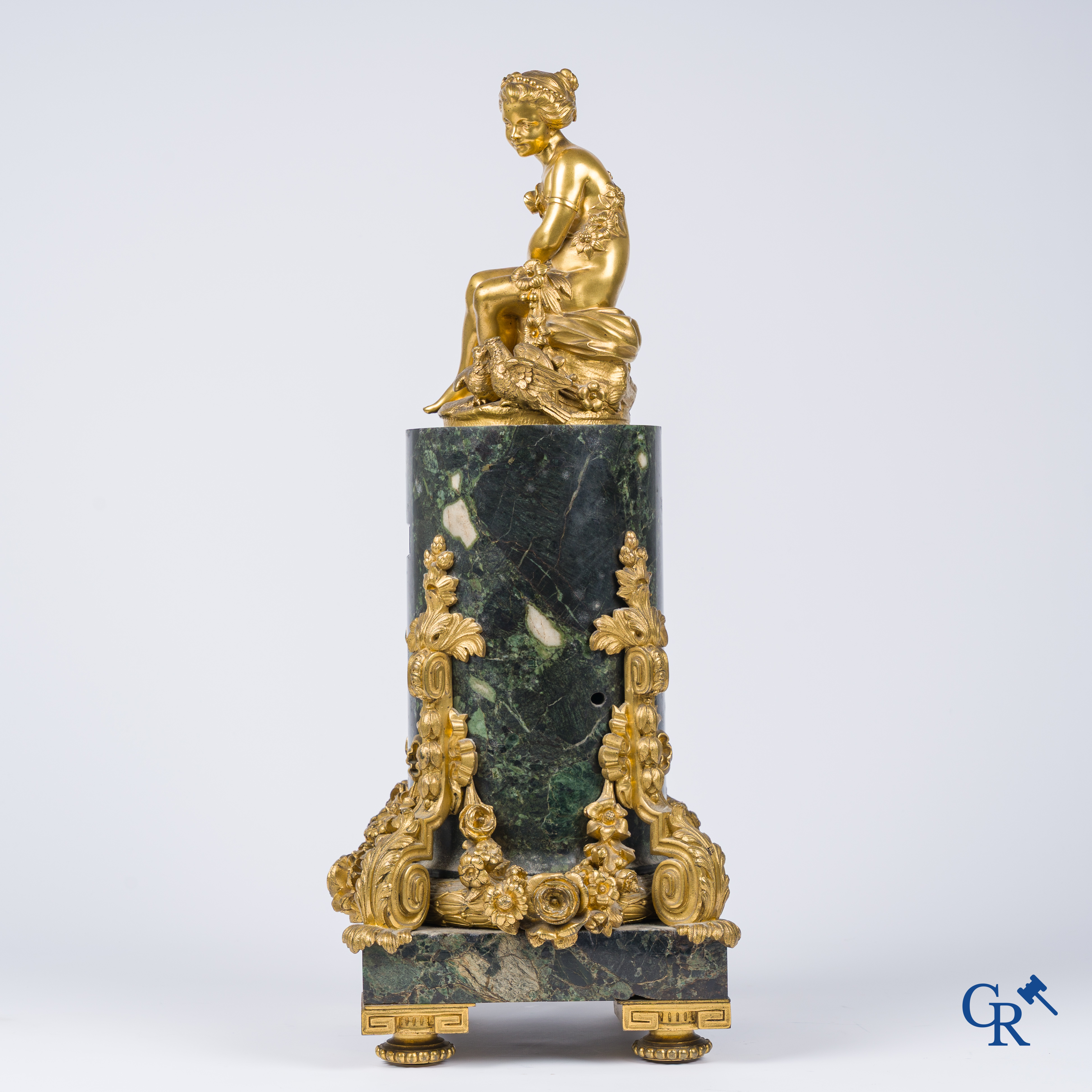 Victor Paillard. Pendule à Cercles Tournantes. Pendulum in green marble and gilded bronze. Circa 1860.