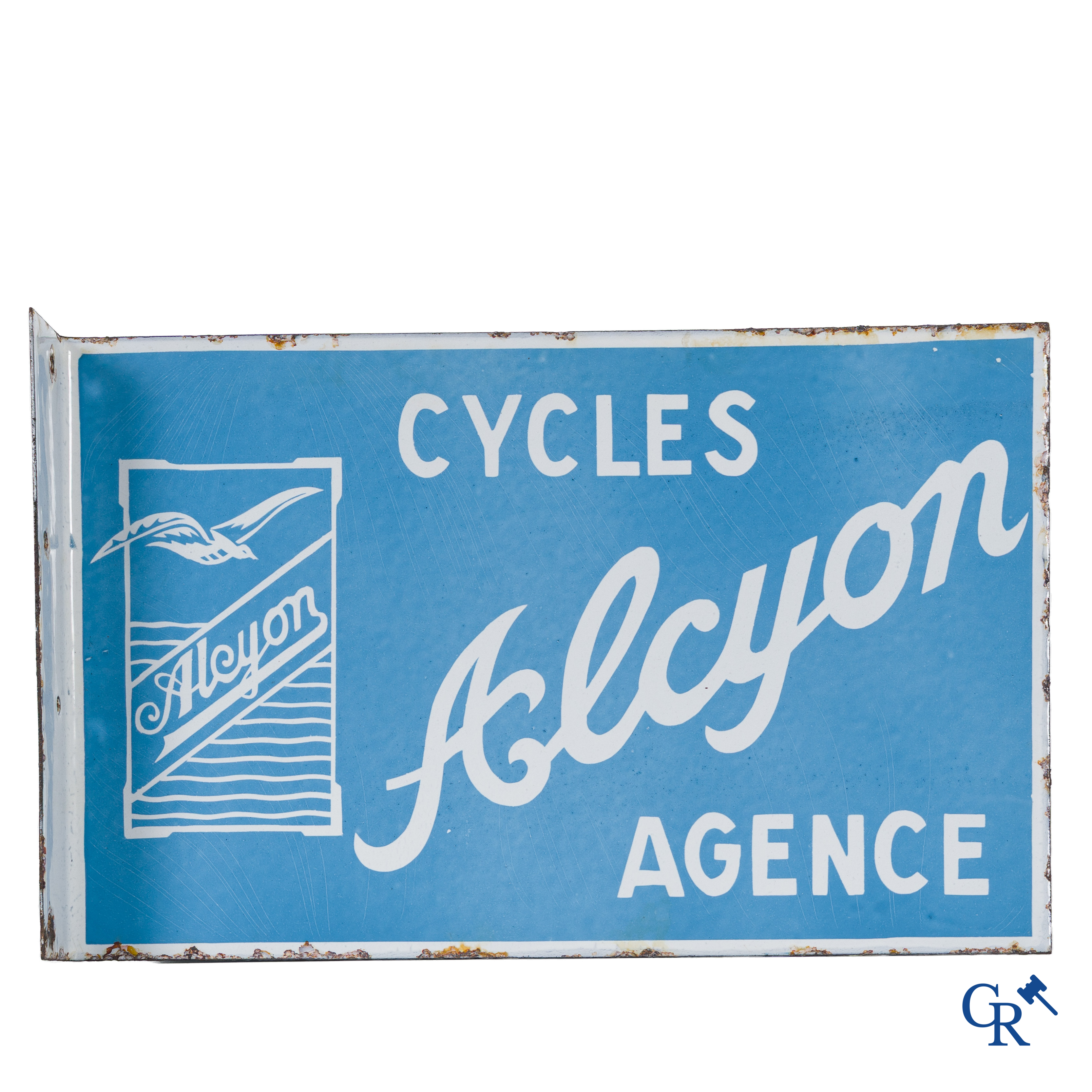 Cycles Alcyon, double-sided enamel advertising sign for the French bicycle brand Alcyon.