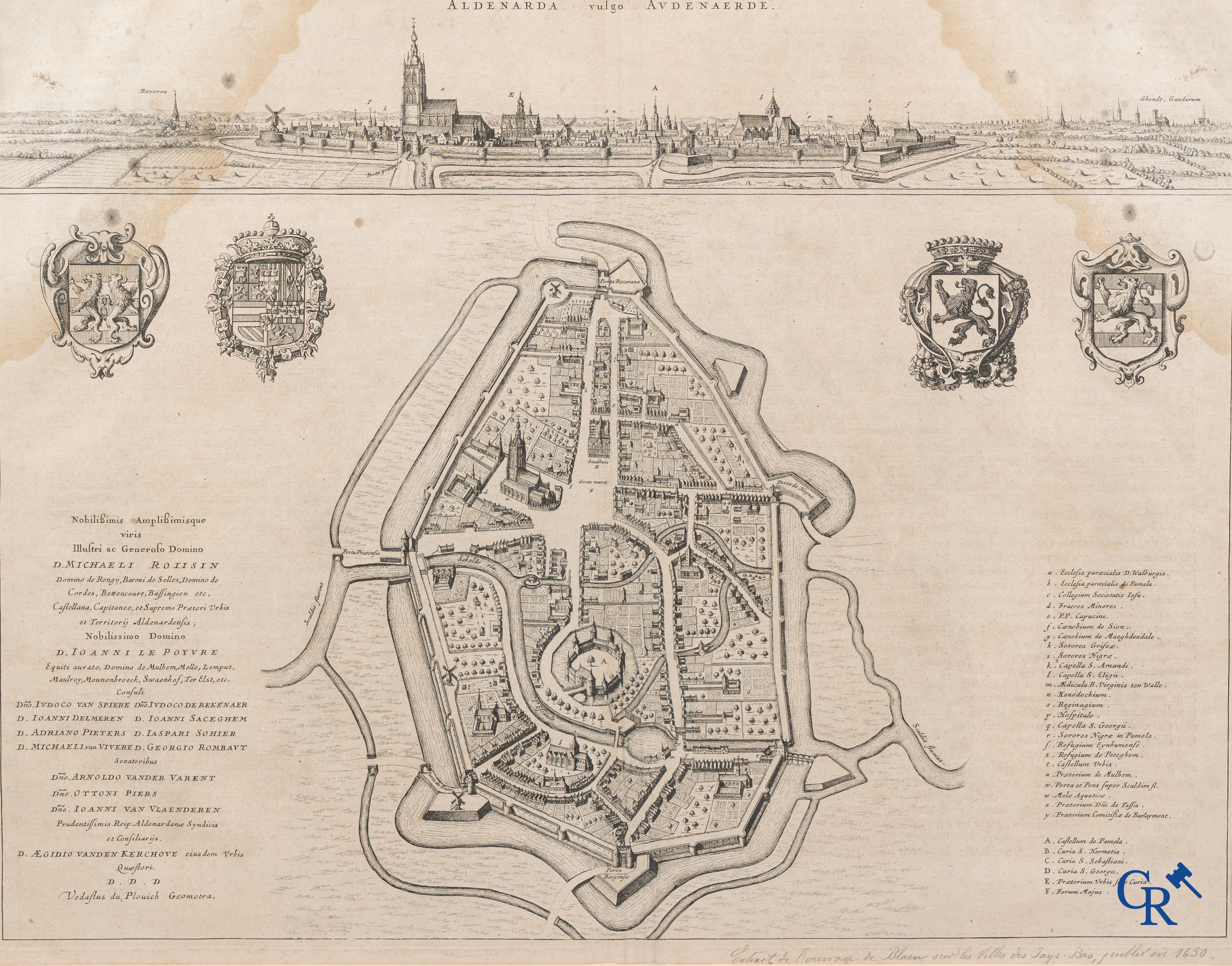 Oudenaarde, 7 antique maps, including battle plans, city and wall plans, etc. 17th-18th century.