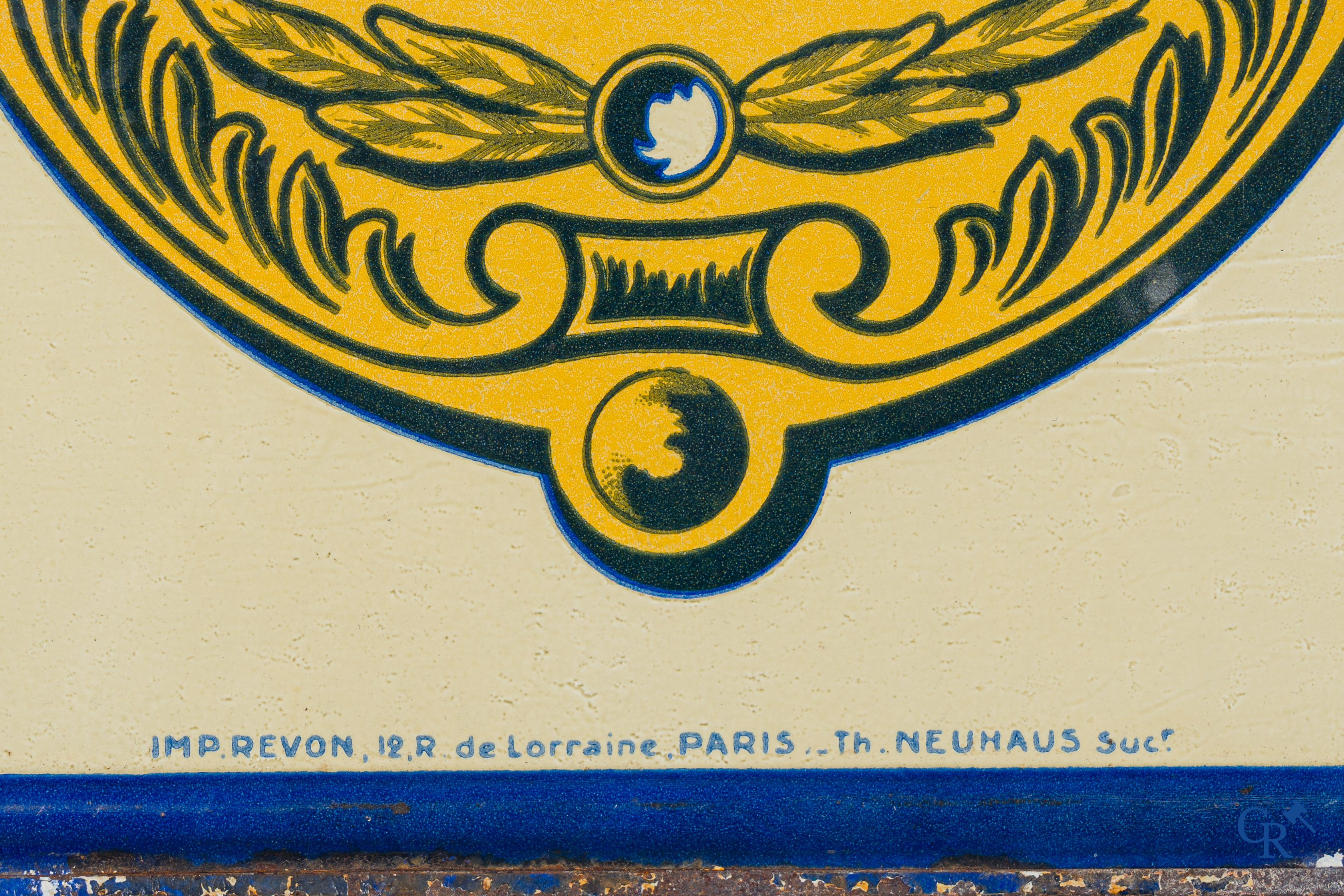 Cycles Promo, enseigne publicitaire double face pour les vélos de luxe Promo. Tôle peinte. Imp. Revon Paris.