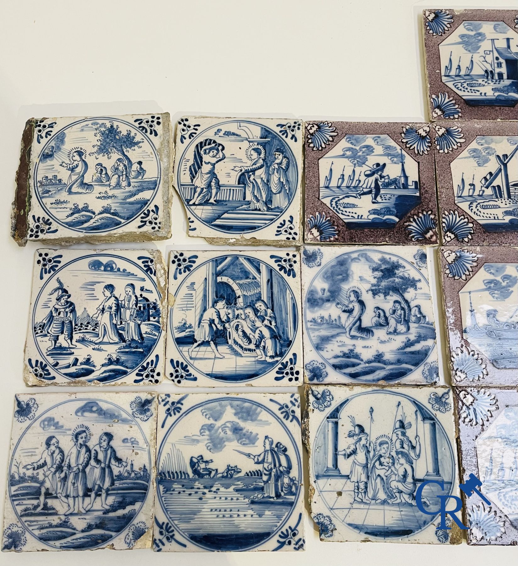 A large collection of various Delft tiles. 17th-18th century.