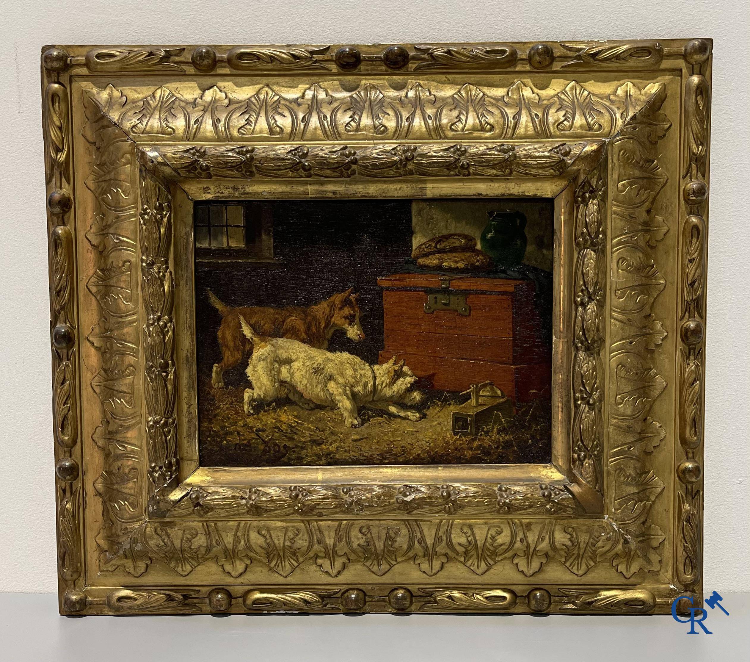 Vincent de Vos (1829-1875) A pair of paintings (pendant) oil on panel. "La chasse aux souris" and "Les bons amis".