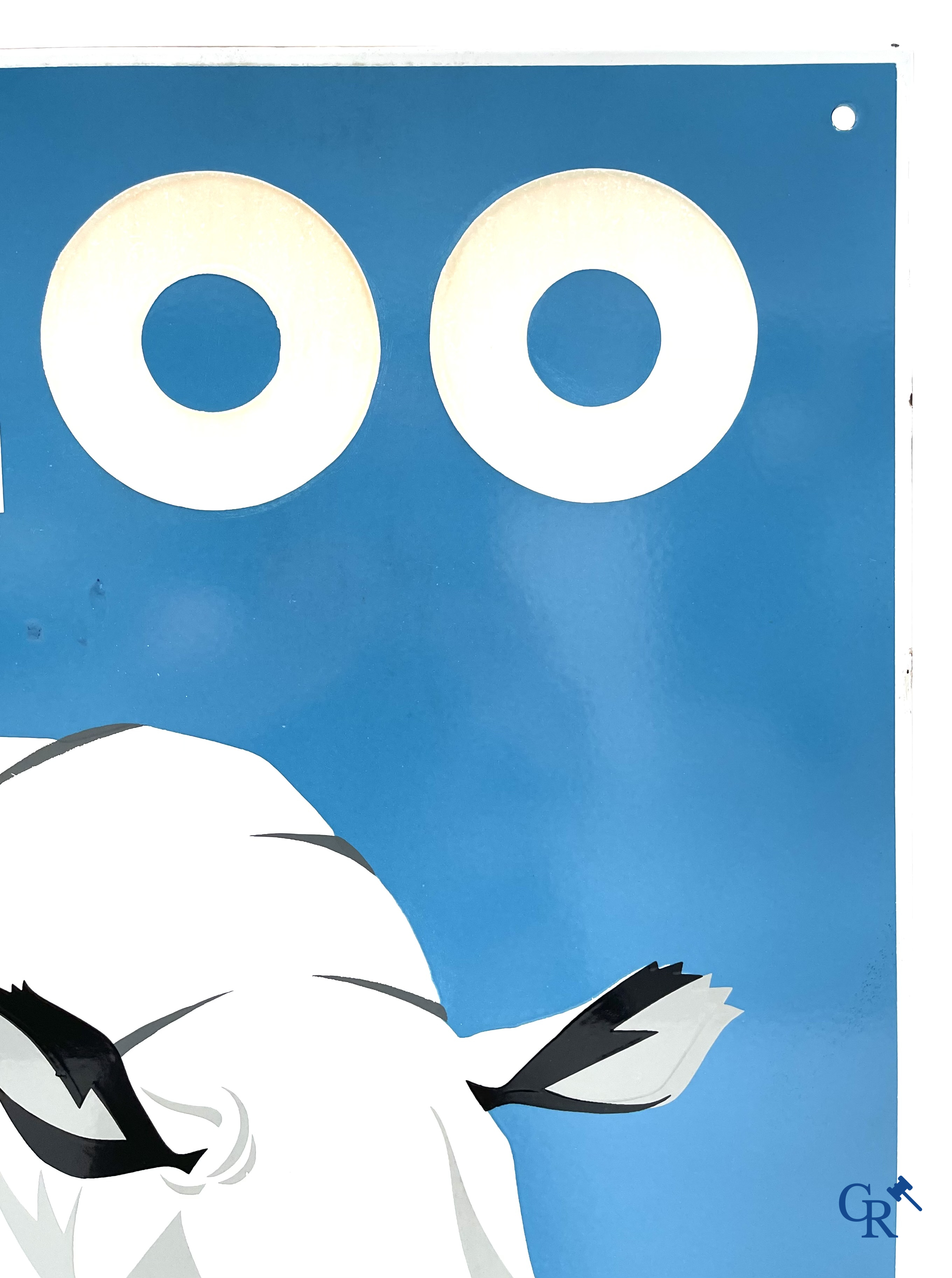 Zoo Antwerpen, Enamel advertising sign with a rhino for the Antwerp Zoo. Emaillerie Crahait, Gosselies, 1968.