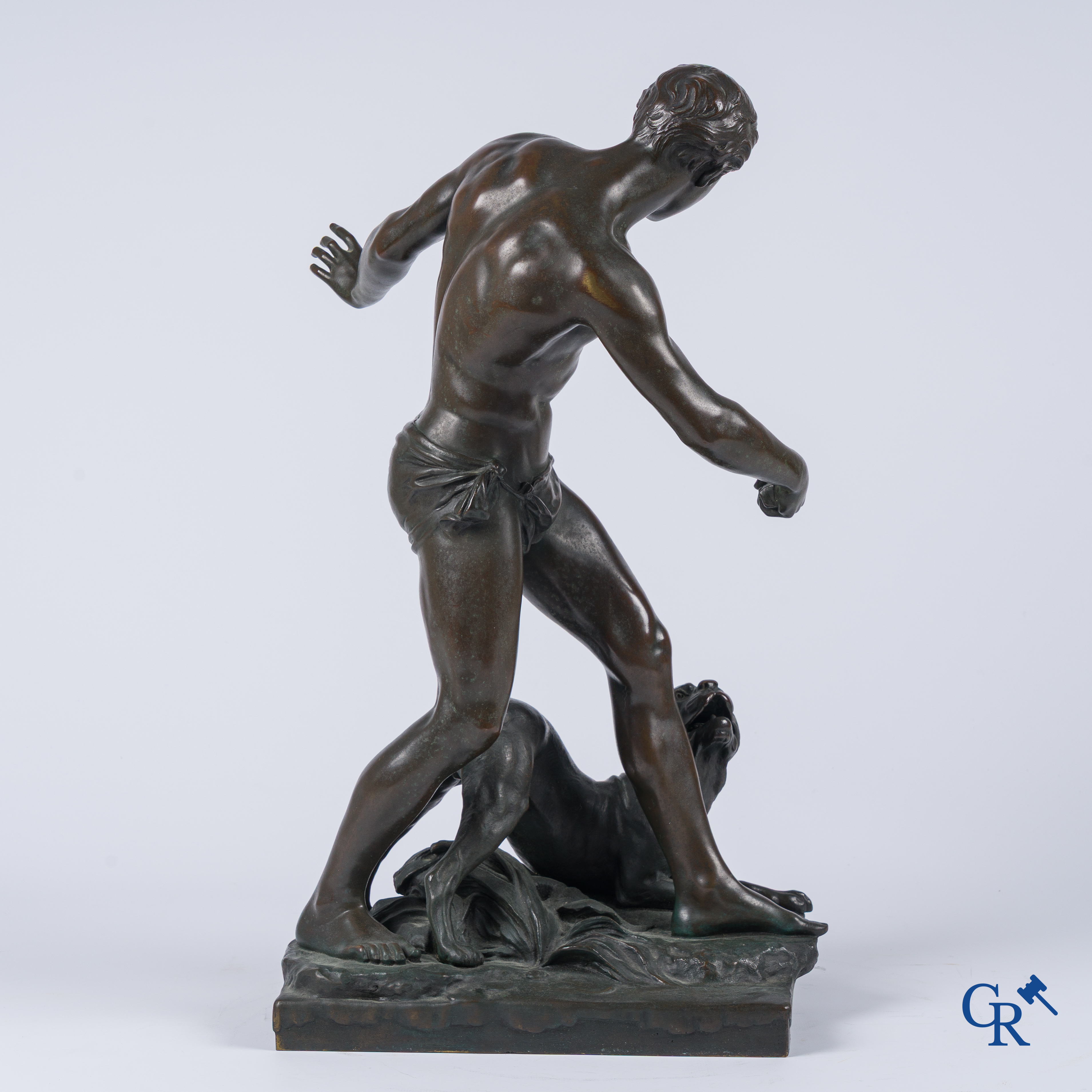 Emmanuel Fontaine, Bronze. "A la Rivière" Boy with dog. Signed E. Fontaine.