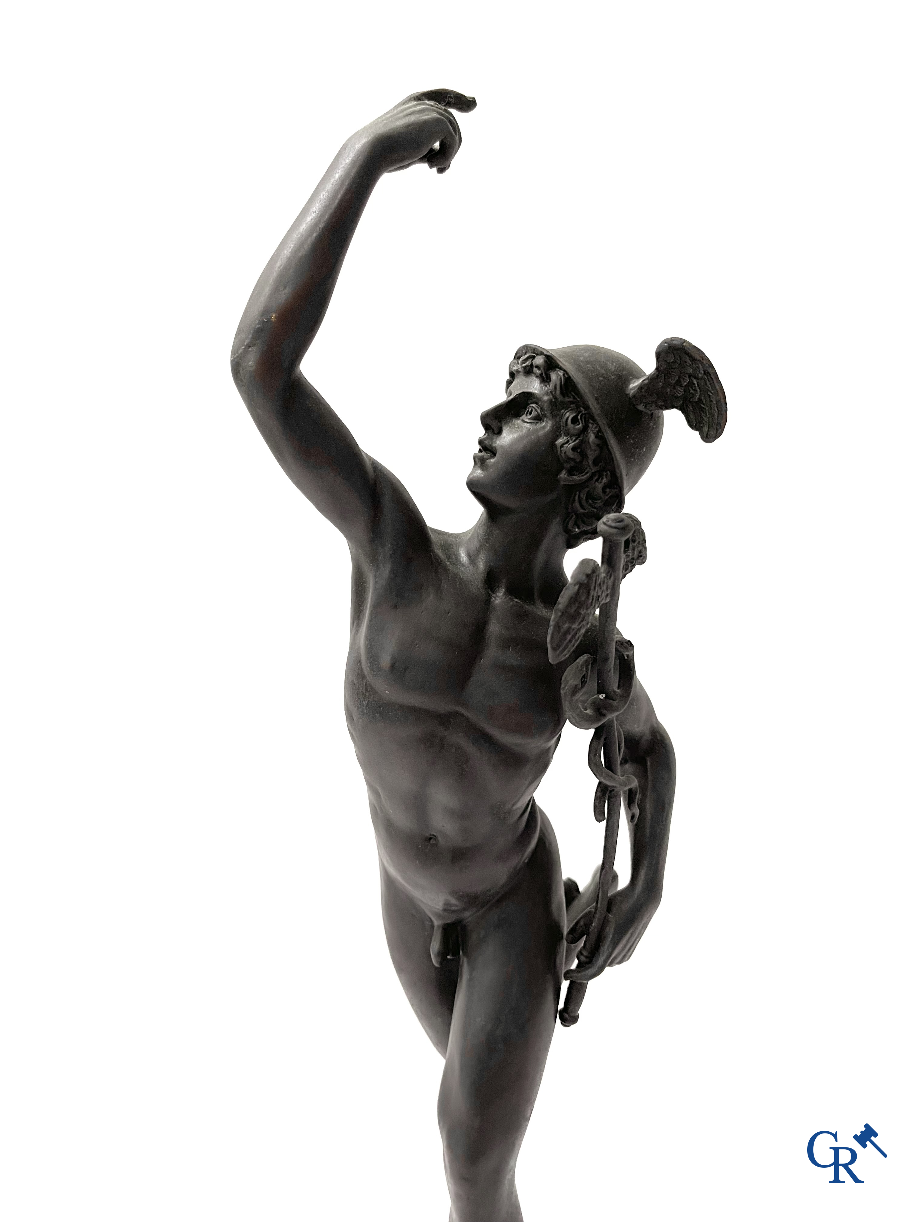 Jean de Bologne (after) Mercury. A bronze statue on a black marble base. 20th century.