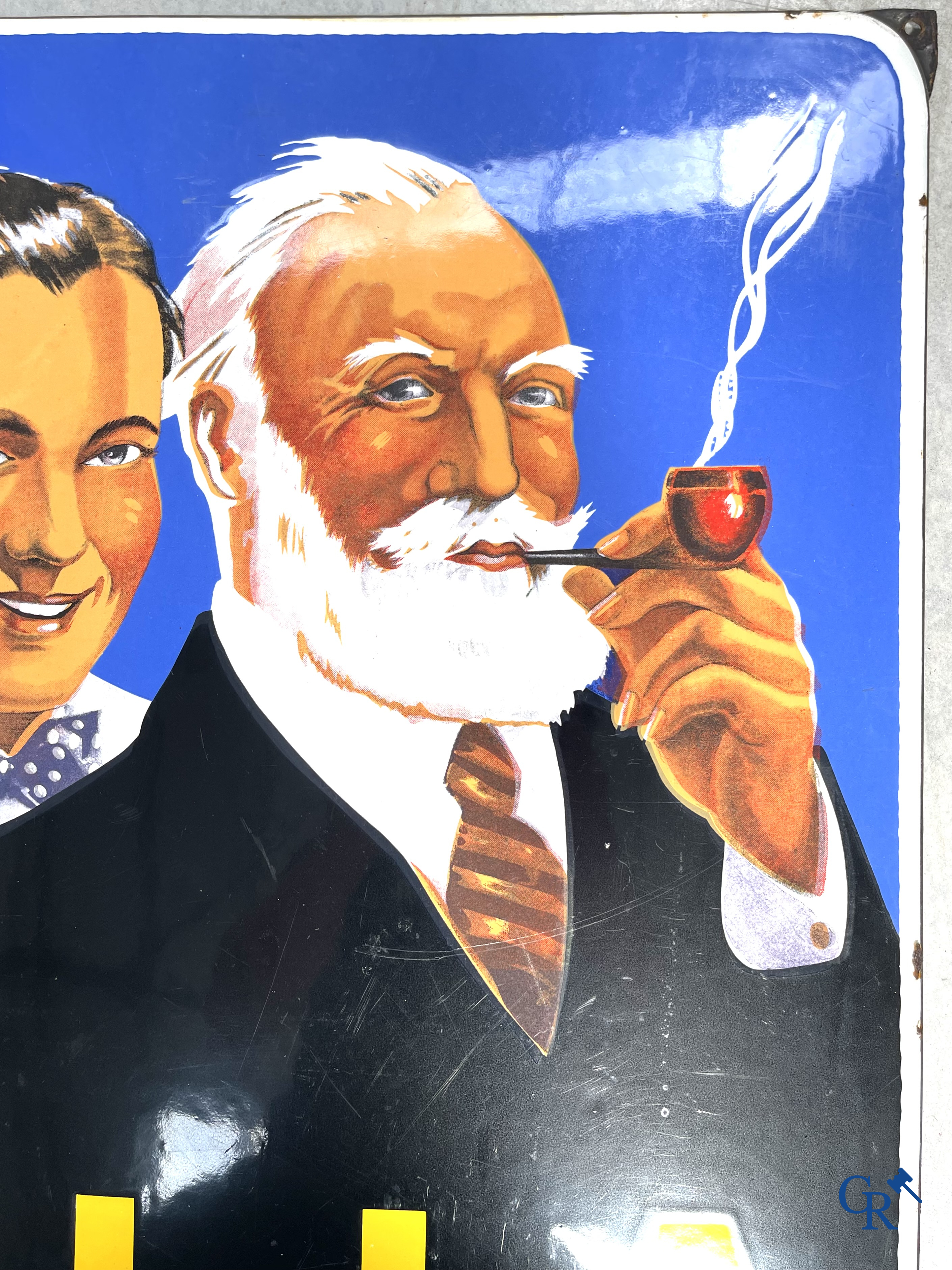 AJJA, Enamel advertising sign for AJJA tobacco products. Emaillerie Odon Warland. T.P. Bruxelles 1952.